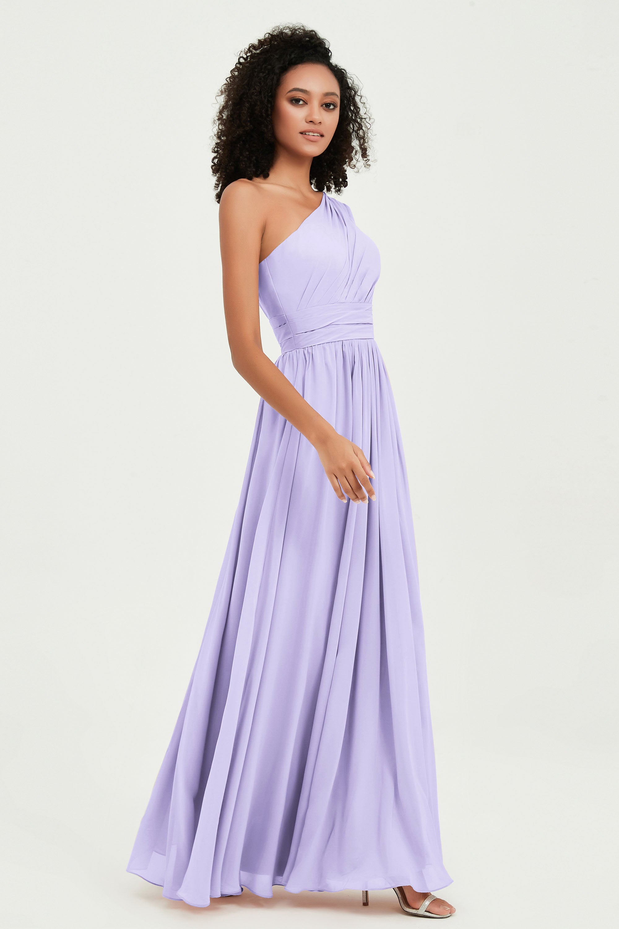 One Shoulder Flutter Sleeves Chiffon Bridesmaid Dress Plus Size Formal Evening Dresses