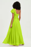 One Shoulder Flutter Sleeves Chiffon Bridesmaid Dress Plus Size Formal Evening Dresses
