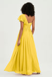 One Shoulder Flutter Sleeves Chiffon Bridesmaid Dress Plus Size Formal Evening Dresses