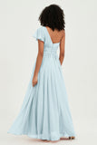 One Shoulder Flutter Sleeves Chiffon Bridesmaid Dress Plus Size Formal Evening Dresses