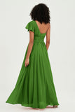 One Shoulder Flutter Sleeves Chiffon Bridesmaid Dress Plus Size Formal Evening Dresses