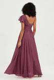 One Shoulder Flutter Sleeves Chiffon Bridesmaid Dress Plus Size Formal Evening Dresses
