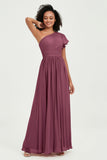 One Shoulder Flutter Sleeves Chiffon Bridesmaid Dress Plus Size Formal Evening Dresses
