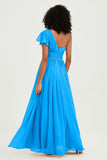 One Shoulder Flutter Sleeves Chiffon Bridesmaid Dress Plus Size Formal Evening Dresses