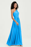 One Shoulder Flutter Sleeves Chiffon Bridesmaid Dress Plus Size Formal Evening Dresses