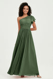 One Shoulder Flutter Sleeves Chiffon Bridesmaid Dress Plus Size Formal Evening Dresses