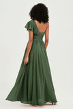 One Shoulder Flutter Sleeves Chiffon Bridesmaid Dress Plus Size Formal Evening Dresses