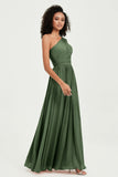 One Shoulder Flutter Sleeves Chiffon Bridesmaid Dress Plus Size Formal Evening Dresses