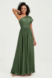 One Shoulder Flutter Sleeves Chiffon Bridesmaid Dress Plus Size Formal Evening Dresses