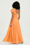 One Shoulder Flutter Sleeves Chiffon Bridesmaid Dress Plus Size Formal Evening Dresses
