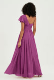 One Shoulder Flutter Sleeves Chiffon Bridesmaid Dress Plus Size Formal Evening Dresses