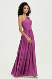 One Shoulder Flutter Sleeves Chiffon Bridesmaid Dress Plus Size Formal Evening Dresses