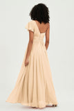 One Shoulder Flutter Sleeves Chiffon Bridesmaid Dress Plus Size Formal Evening Dresses