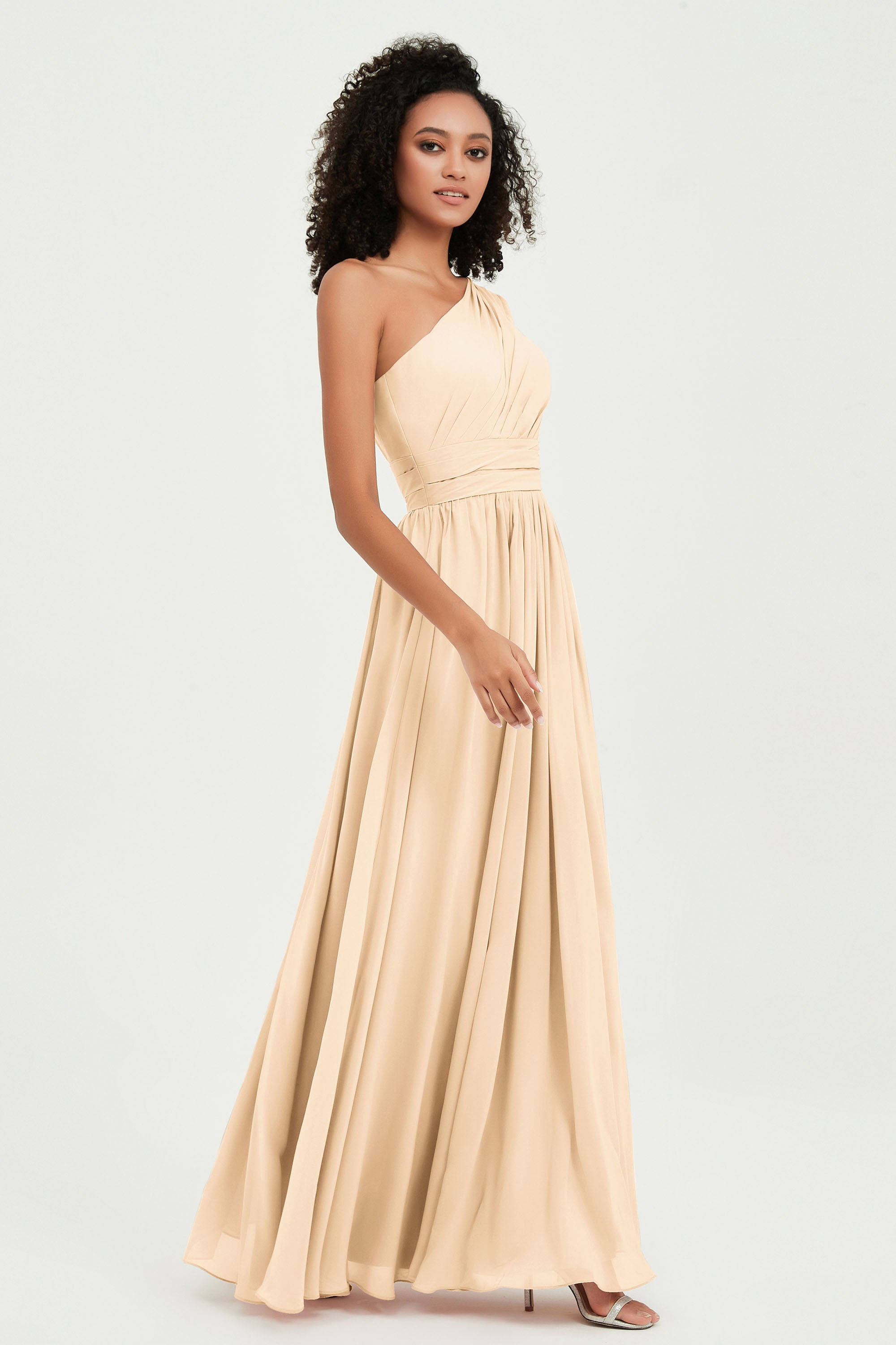 One Shoulder Flutter Sleeves Chiffon Bridesmaid Dress Plus Size Formal Evening Dresses