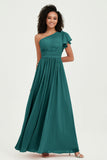 One Shoulder Flutter Sleeves Chiffon Bridesmaid Dress Plus Size Formal Evening Dresses