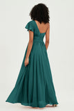 One Shoulder Flutter Sleeves Chiffon Bridesmaid Dress Plus Size Formal Evening Dresses