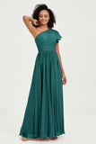 One Shoulder Flutter Sleeves Chiffon Bridesmaid Dress Plus Size Formal Evening Dresses