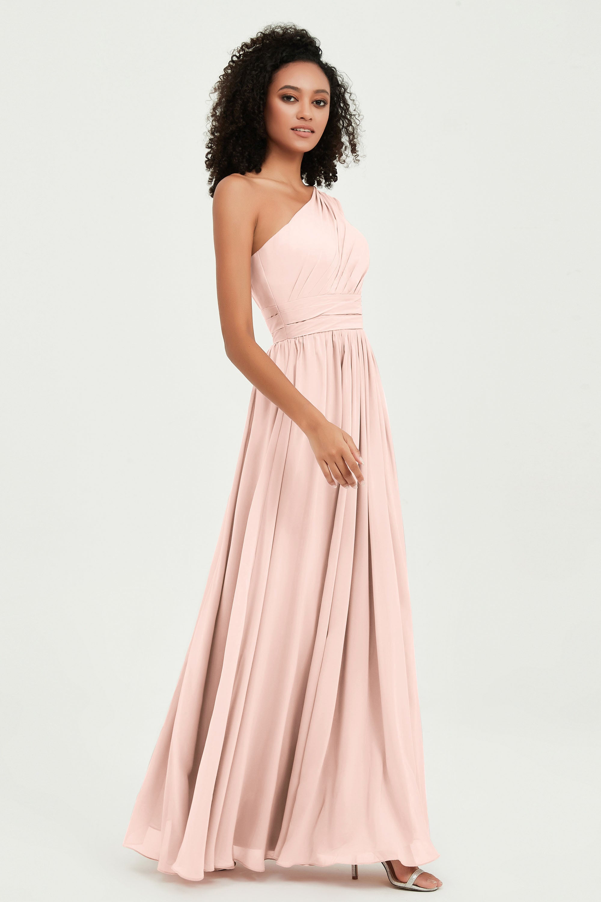 One Shoulder Flutter Sleeves Chiffon Bridesmaid Dress Plus Size Formal Evening Dresses