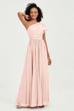 One Shoulder Flutter Sleeves Chiffon Bridesmaid Dress Plus Size Formal Evening Dresses
