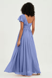 One Shoulder Flutter Sleeves Chiffon Bridesmaid Dress Plus Size Formal Evening Dresses