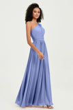 One Shoulder Flutter Sleeves Chiffon Bridesmaid Dress Plus Size Formal Evening Dresses