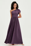 One Shoulder Flutter Sleeves Chiffon Bridesmaid Dress Plus Size Formal Evening Dresses