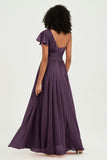 One Shoulder Flutter Sleeves Chiffon Bridesmaid Dress Plus Size Formal Evening Dresses