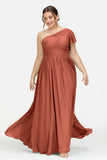 One Shoulder Flutter Sleeves Chiffon Bridesmaid Dress Plus Size Formal Evening Dresses