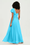 One Shoulder Flutter Sleeves Chiffon Bridesmaid Dress Plus Size Formal Evening Dresses