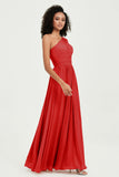 One Shoulder Flutter Sleeves Chiffon Bridesmaid Dress Plus Size Formal Evening Dresses