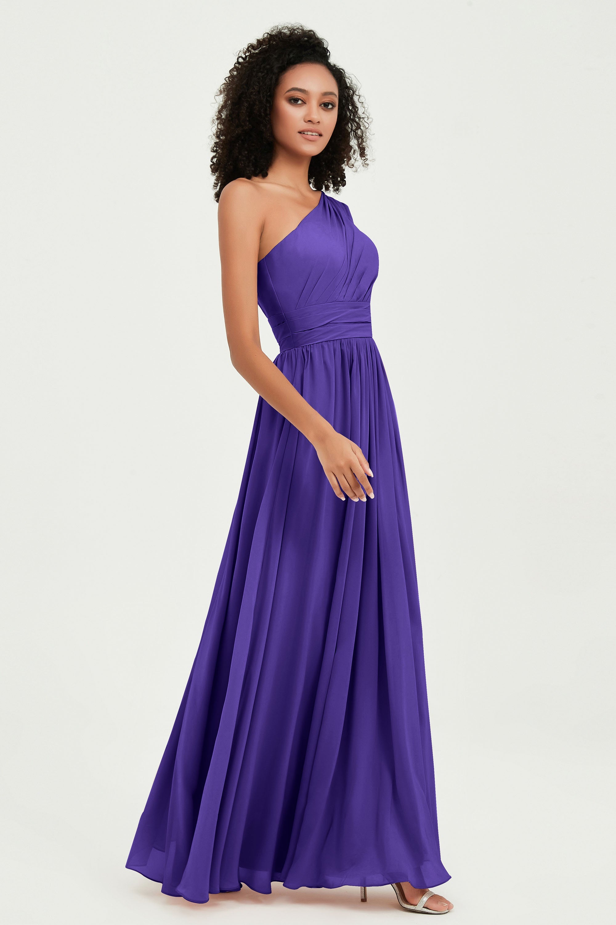 One Shoulder Flutter Sleeves Chiffon Bridesmaid Dress Plus Size Formal Evening Dresses