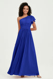 One Shoulder Flutter Sleeves Chiffon Bridesmaid Dress Plus Size Formal Evening Dresses