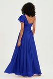 One Shoulder Flutter Sleeves Chiffon Bridesmaid Dress Plus Size Formal Evening Dresses