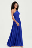 One Shoulder Flutter Sleeves Chiffon Bridesmaid Dress Plus Size Formal Evening Dresses