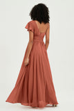 One Shoulder Flutter Sleeves Chiffon Bridesmaid Dress Plus Size Formal Evening Dresses