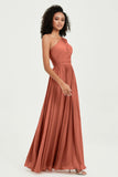 One Shoulder Flutter Sleeves Chiffon Bridesmaid Dress Plus Size Formal Evening Dresses