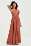 One Shoulder Flutter Sleeves Chiffon Bridesmaid Dress Plus Size Formal Evening Dresses
