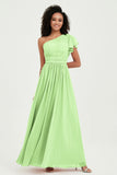 One Shoulder Flutter Sleeves Chiffon Bridesmaid Dress Plus Size Formal Evening Dresses