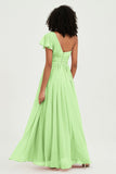 One Shoulder Flutter Sleeves Chiffon Bridesmaid Dress Plus Size Formal Evening Dresses