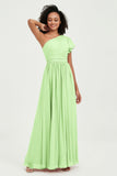 One Shoulder Flutter Sleeves Chiffon Bridesmaid Dress Plus Size Formal Evening Dresses