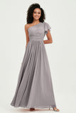 One Shoulder Flutter Sleeves Chiffon Bridesmaid Dress Plus Size Formal Evening Dresses