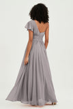 One Shoulder Flutter Sleeves Chiffon Bridesmaid Dress Plus Size Formal Evening Dresses