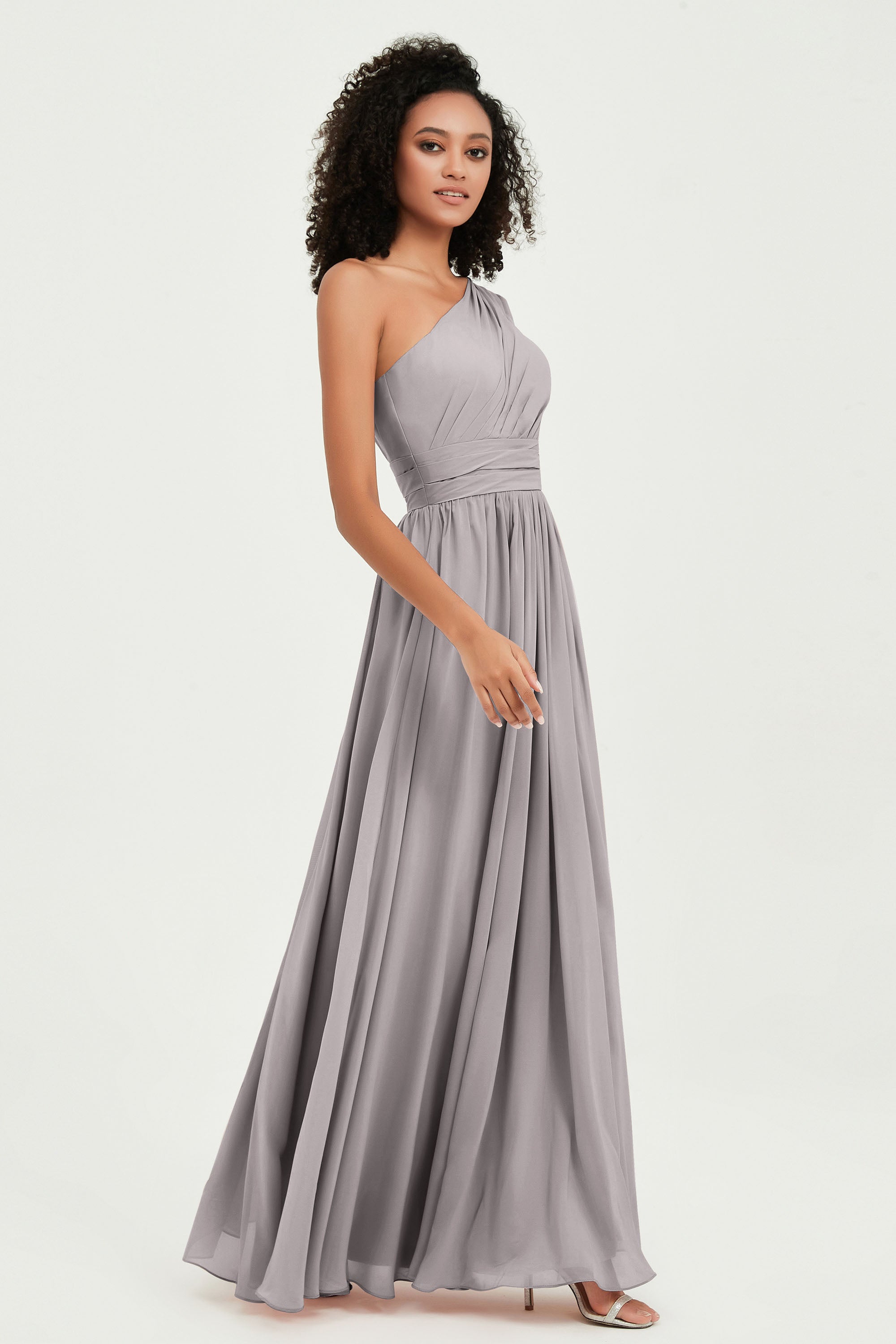 One Shoulder Flutter Sleeves Chiffon Bridesmaid Dress Plus Size Formal Evening Dresses