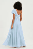 One Shoulder Flutter Sleeves Chiffon Bridesmaid Dress Plus Size Formal Evening Dresses