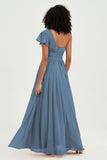One Shoulder Flutter Sleeves Chiffon Bridesmaid Dress Plus Size Formal Evening Dresses
