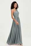 One Shoulder Flutter Sleeves Chiffon Bridesmaid Dress Plus Size Formal Evening Dresses