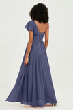 One Shoulder Flutter Sleeves Chiffon Bridesmaid Dress Plus Size Formal Evening Dresses