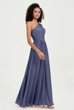 One Shoulder Flutter Sleeves Chiffon Bridesmaid Dress Plus Size Formal Evening Dresses