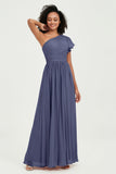 One Shoulder Flutter Sleeves Chiffon Bridesmaid Dress Plus Size Formal Evening Dresses