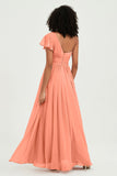 One Shoulder Flutter Sleeves Chiffon Bridesmaid Dress Plus Size Formal Evening Dresses